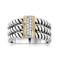 .10 ct. t.w. CZ Three-Row Ring in Sterling Silver and 14kt Yellow Gold