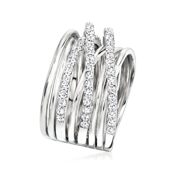 Sterling silver stacked highway zircon ring with vertical rows of white stones