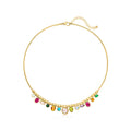 Gold-plated necklace with multi-color simulated gemstone drops and slim chain