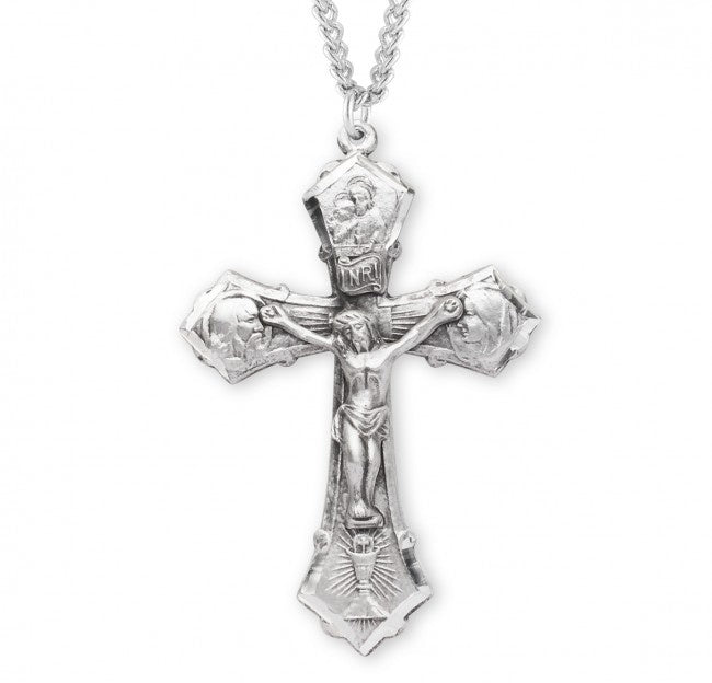 1.8" SS Large Jesus-Mary-Joseph Crucifix Necklace 24" Chain