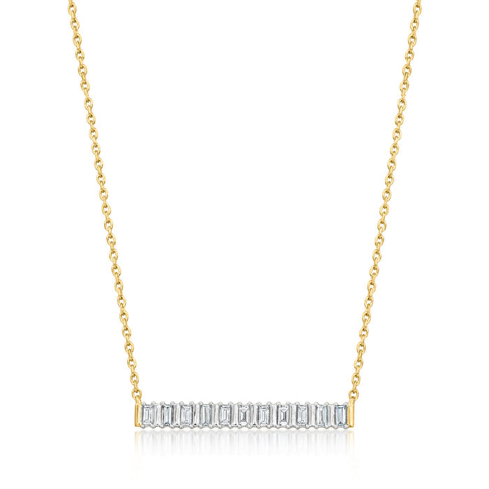 Gold over sterling bar diamond necklace with small lab-grown stones on chain