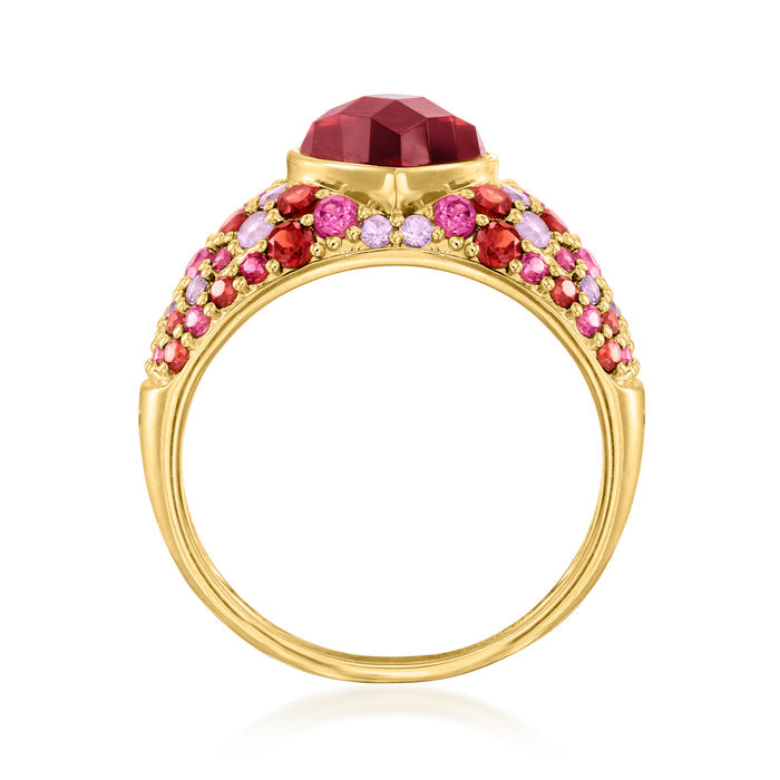 Heart-shaped garnet ring with multi-gemstone pavé in gold over sterling