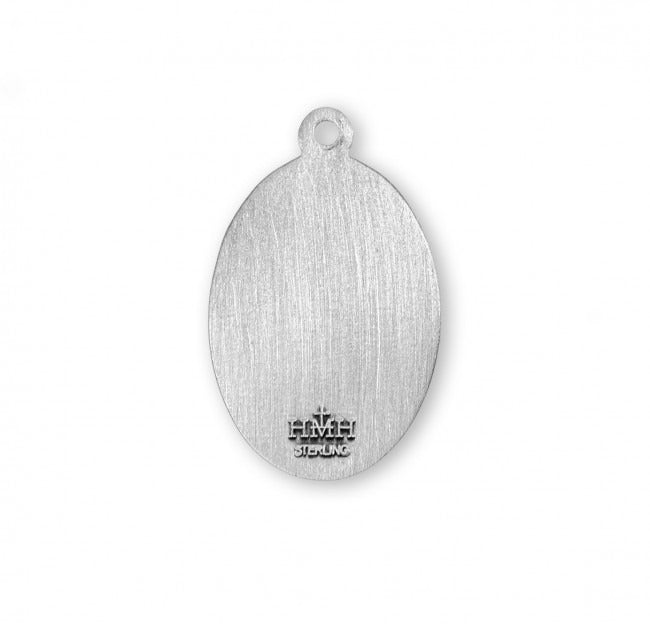 .9" St Anne SS Small Oval Medal Necklace 18" Chain