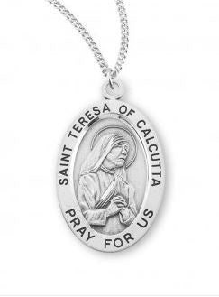 .9" St Teresa of Calcutta SS Small Oval Medal Necklace 18" Chain