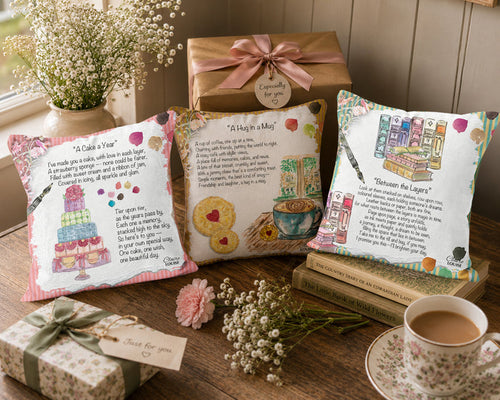 A Hug in a Mug Cushion - The Painted Poem