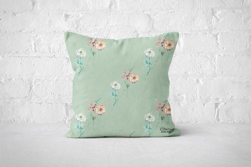 A Spray Of Flowers Pattern Wedding Cushion - Celadon Green
