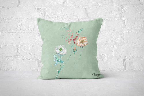 A Spray Of Flowers Wedding Cushion - Celadon Green