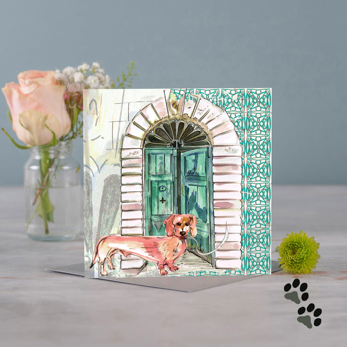 At home with dachshund greeting card - Pack of 6