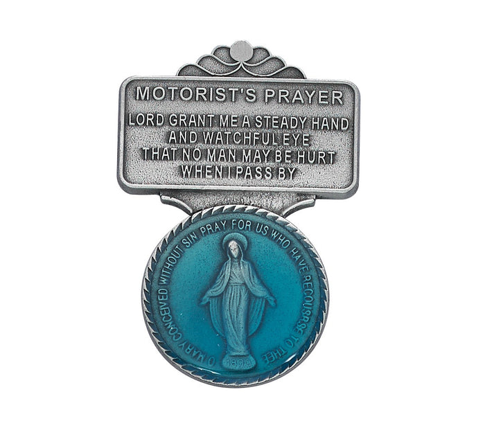 Auto Visor Clip Motorist's Prayer Blue Enameled Miraculous Medal