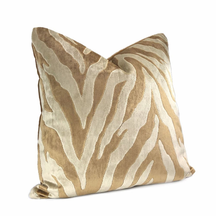 Bantu Brown & Cream Animal Stripe Velvet Pillow Cover - Aloriam