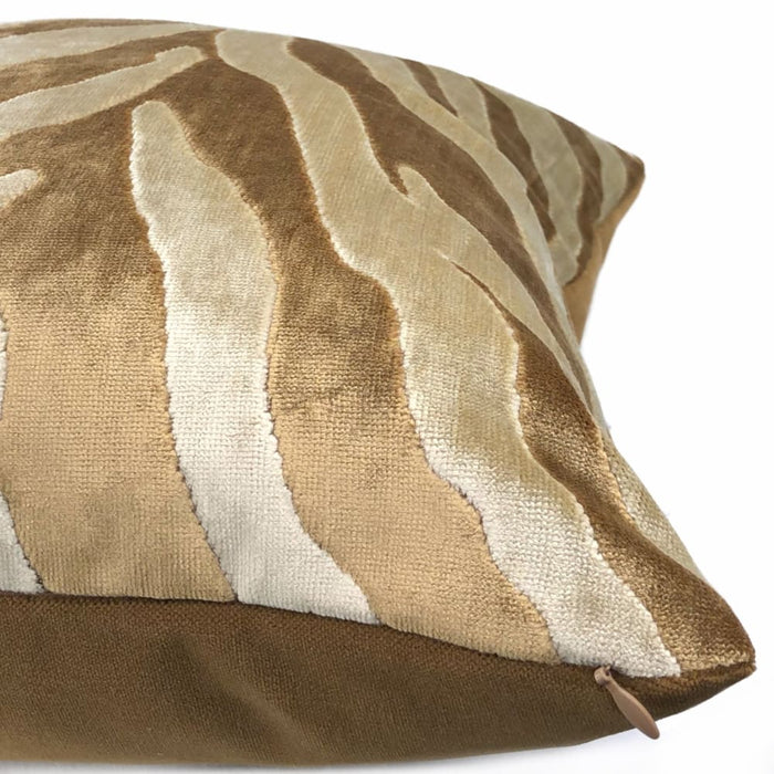 Bantu Brown & Cream Animal Stripe Velvet Pillow Cover - Aloriam