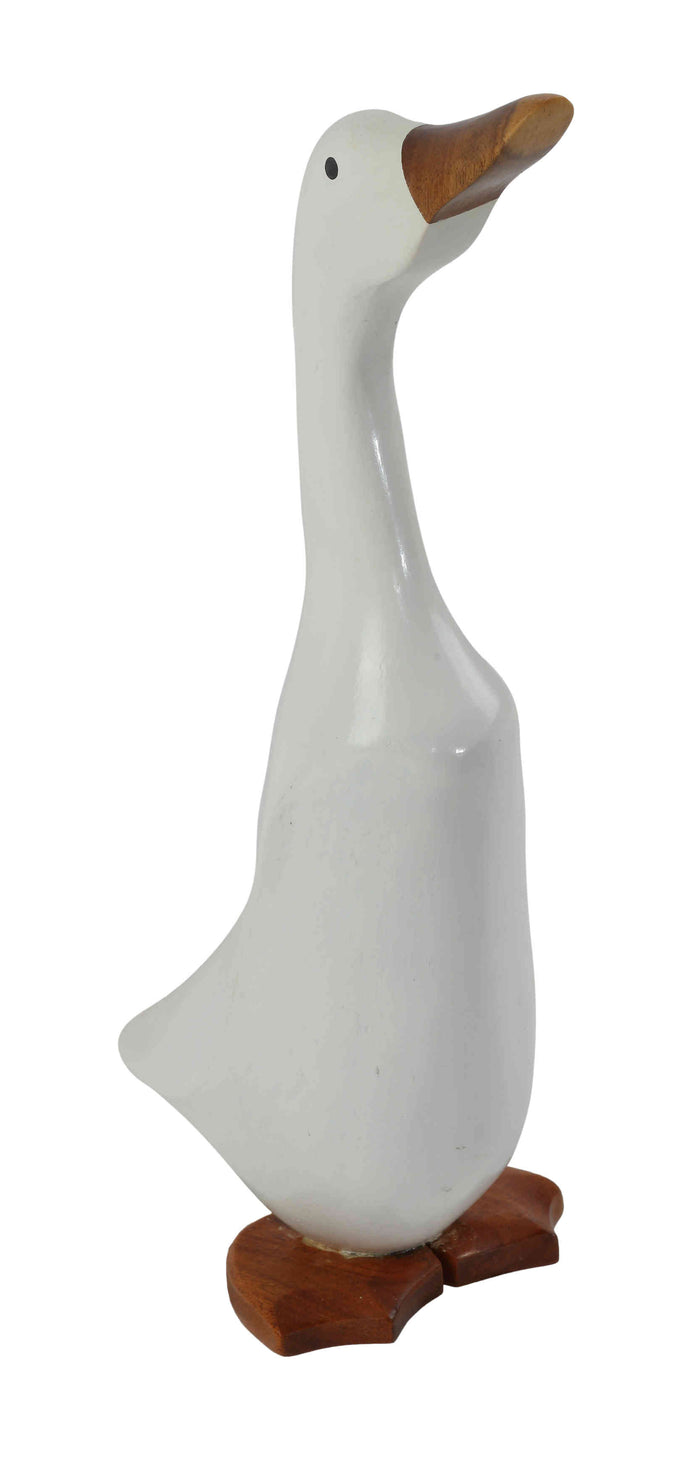 Bare Decor Albert the Duck, Hand Carved and Painted White, Bamboo Root Figurine