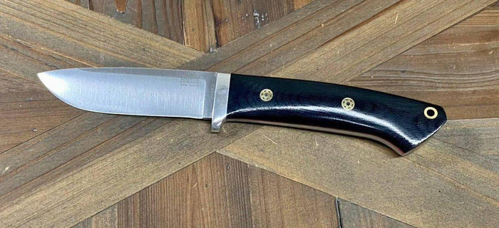 Bark River Classic Drop Point Hunter Knife S45VN Black Micarta Red Liners Mosaic Pins - NORTH RIVER OUTDOORS
