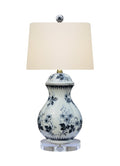Blue and White Floral Oval Porcelain Table Lamp 22"