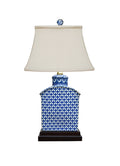 Blue and White Geometric Porcelain Tea Caddy Jar Lamp 17.5"