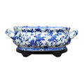 Blue and White Porcelain Floral Vine Foot Bath Basin 16.5" Length Base Included