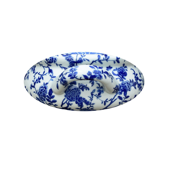 Blue and White Porcelain Floral Vine Foot Bath Basin 16.5" Length Base Included