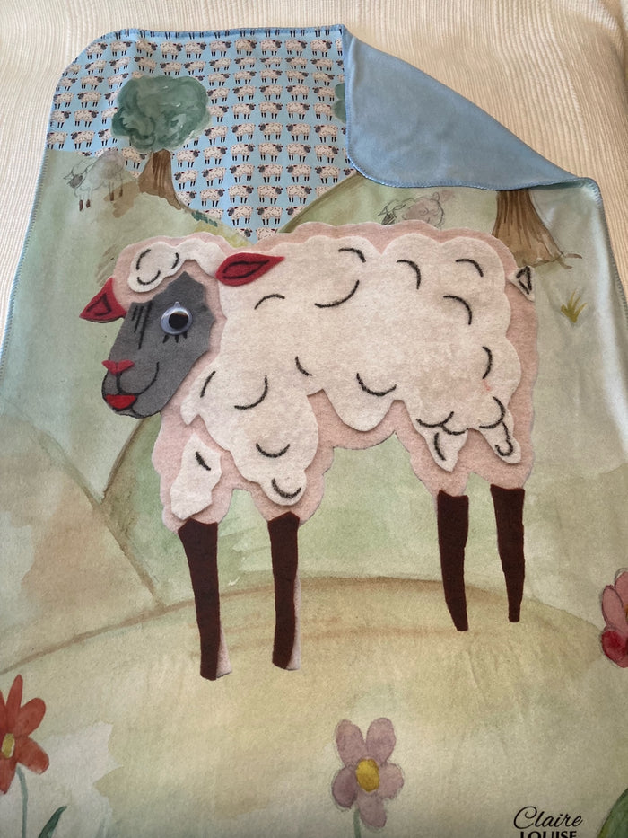 Blue Sheep Blanket | Googly Eye Sheep Fleece Throw | Made in the UK