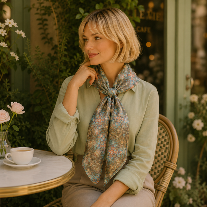 Boho Ecru Blue Scarf