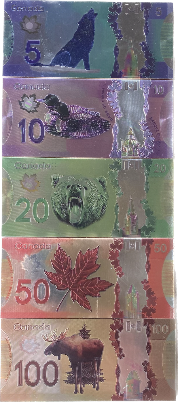 Canada Magnet Metallic Dollar Bills Complete Set
