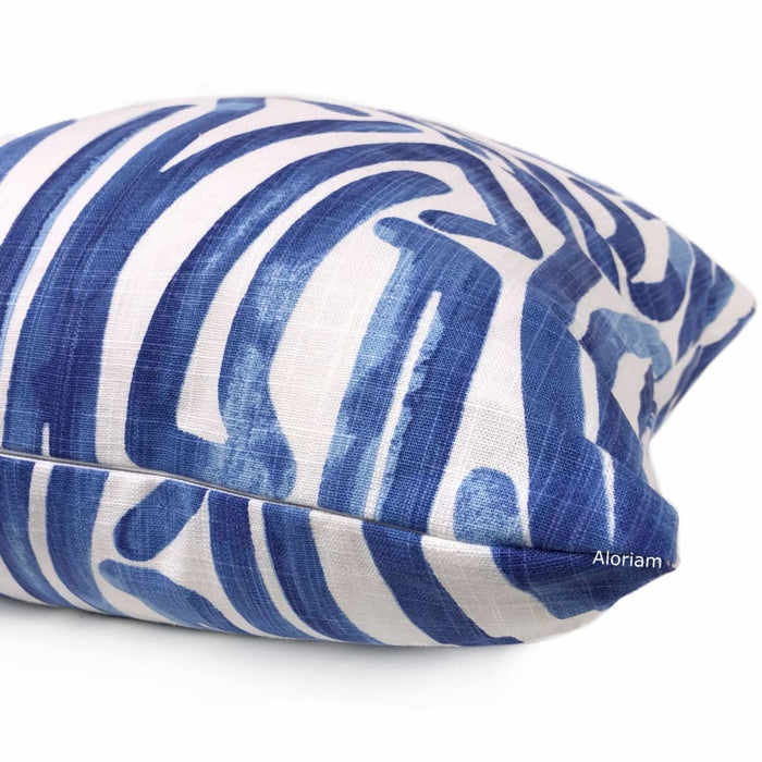 Carlos blue White Brushstroke Maze Cotton Print Pillow Cover - Aloriam