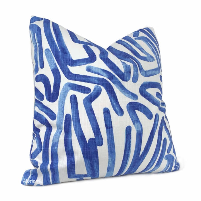 Carlos blue White Brushstroke Maze Cotton Print Pillow Cover - Aloriam