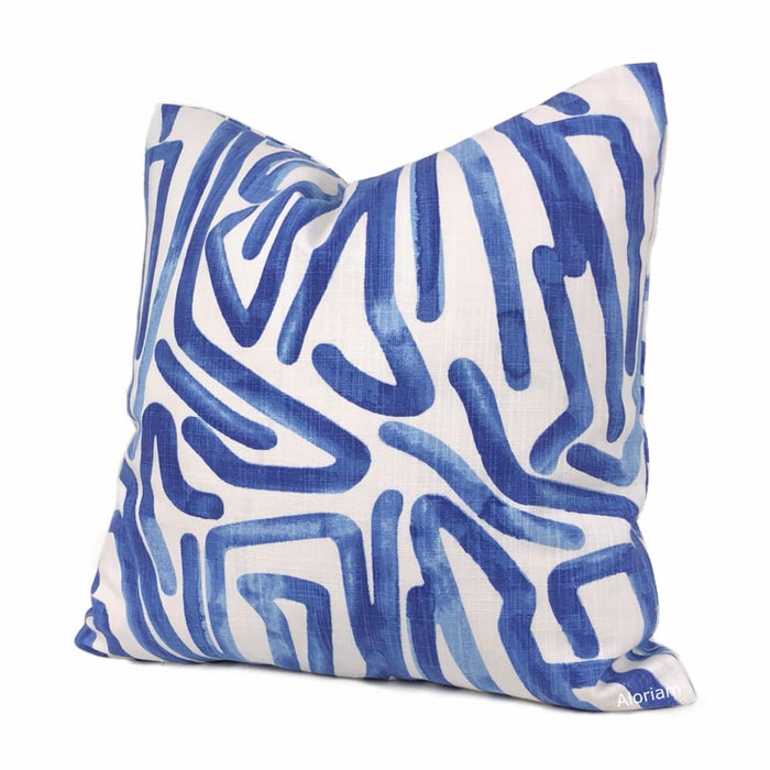 Carlos blue White Brushstroke Maze Cotton Print Pillow Cover - Aloriam