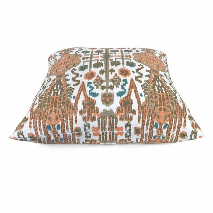 Designer Bombay Orange Teal Brown Cream Ikat Pillow Cover (Made From Lacefield Designs Fabric)