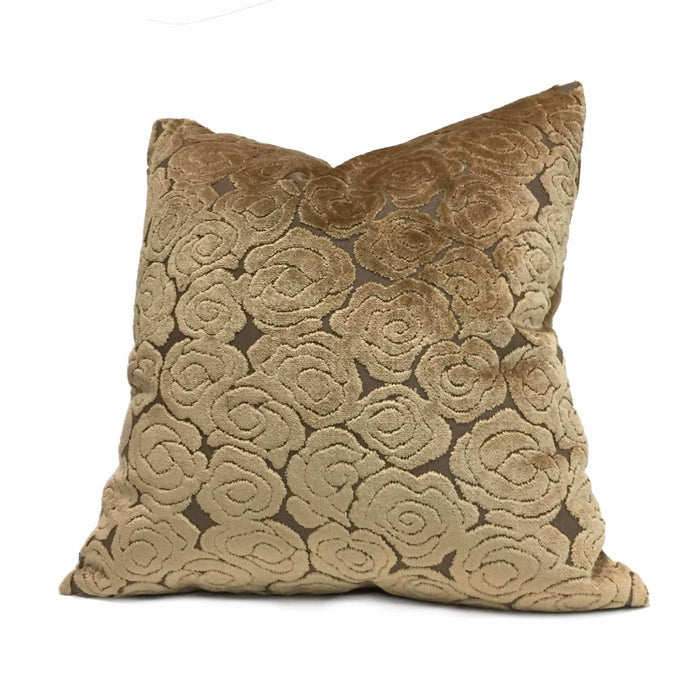 Brentano Cloudscape Brown Cut Velvet Chinoiserie Cloud Motif Decorative Throw Pillow Cover