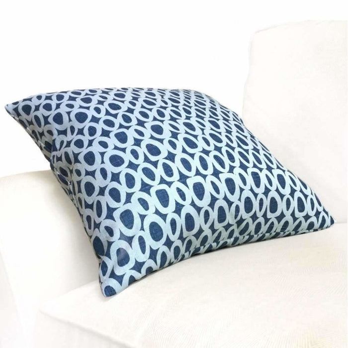 Chambray Denim Blue Abstact "O" Geometric Dots Linen Pillow Cover, Fits Lumbar 16" 18" 20" 22" 24" Cushion Inserts