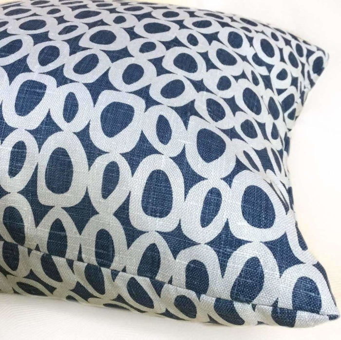 Chambray Denim Blue Abstact "O" Geometric Dots Linen Pillow Cover, Fits Lumbar 16" 18" 20" 22" 24" Cushion Inserts