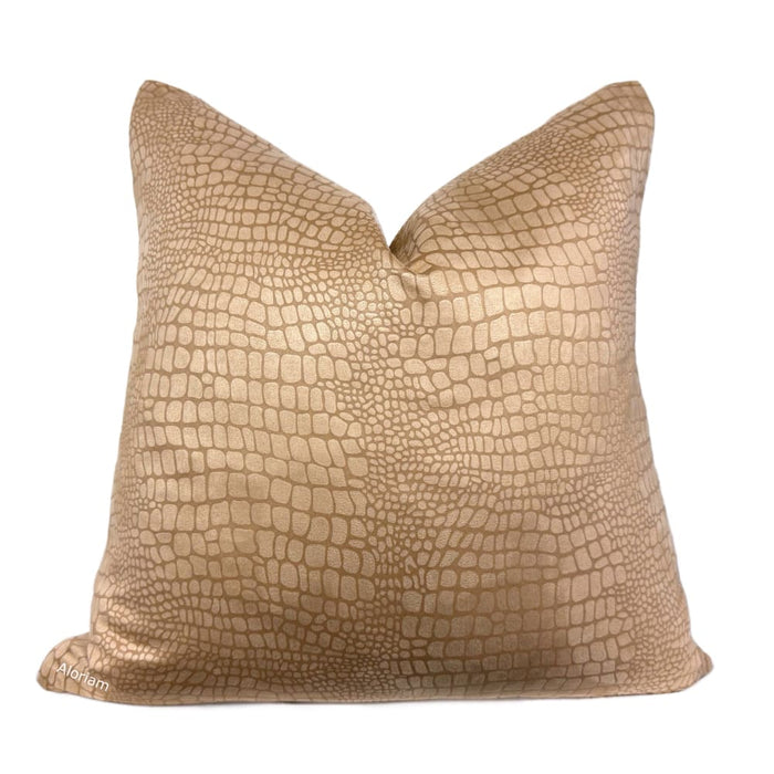 (CLEARANCE) Fabricut Dundee Tan Faux Suede Alligator Crocodile Pattern Pillow Cover (Fabric by the Yard available) - Aloriam