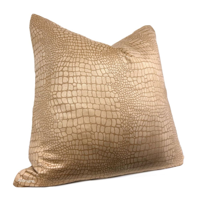 (CLEARANCE) Fabricut Dundee Tan Faux Suede Alligator Crocodile Pattern Pillow Cover (Fabric by the Yard available) - Aloriam