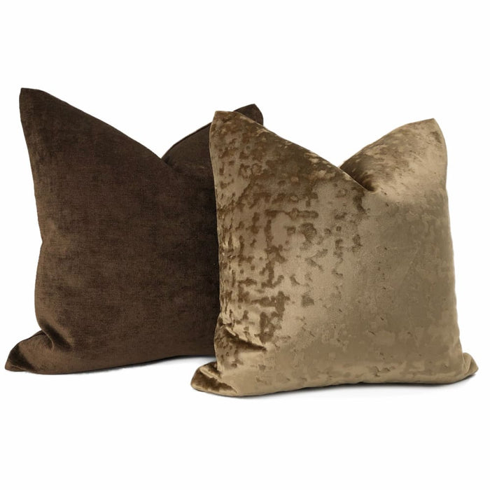 Kael Sable Brown Abstract Distressed Tonal Velvet Pillow Cover - Aloriam