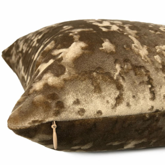 Kael Sable Brown Abstract Distressed Tonal Velvet Pillow Cover - Aloriam