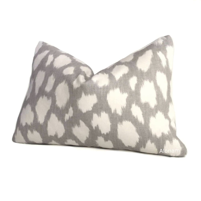 (CLEARANCE) Kravet Kate Spade Gray Cream Modern Jungle Cat Spotted Linen Pillow Cover - Fits 14x20 insert (13.5x19 cover) / Pattern front