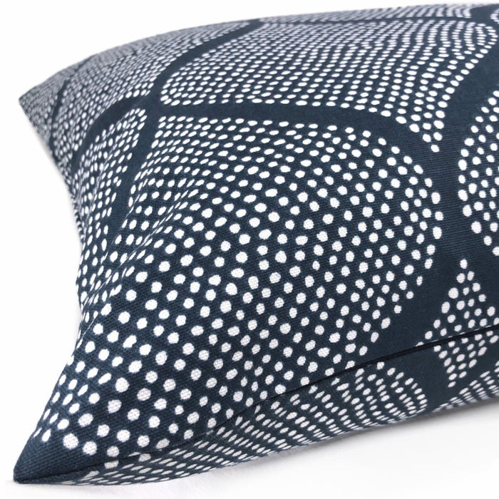 Navy Blue White Ogee Dots Cotton Print Pillow Cover - Aloriam