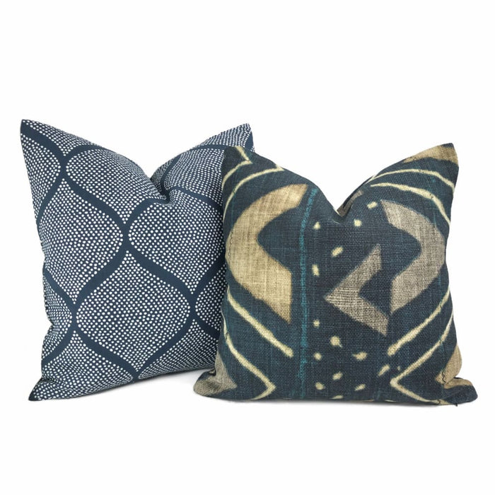 Navy Blue White Ogee Dots Cotton Print Pillow Cover - Aloriam