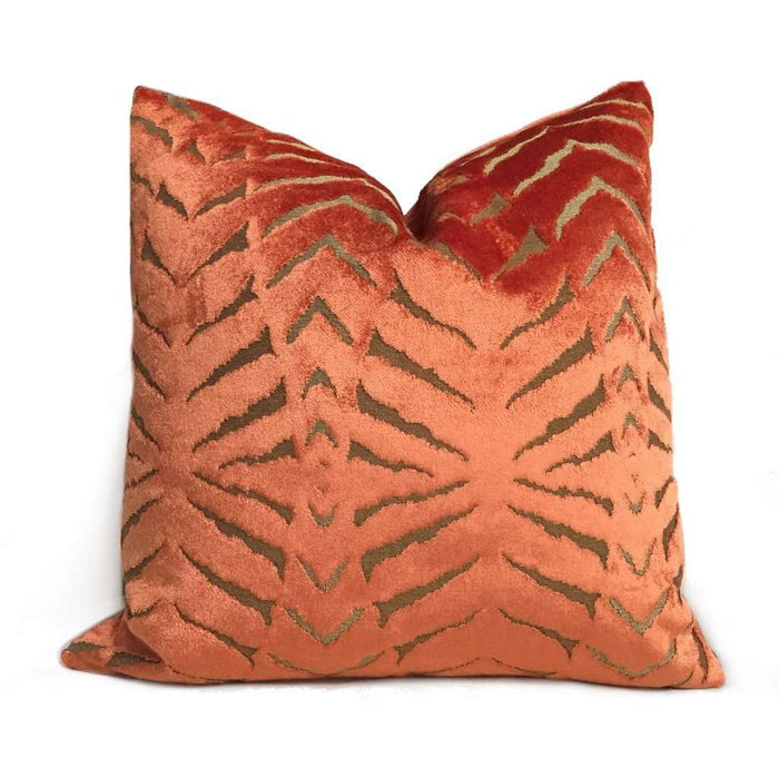 Robert Allen Magnetism Fire Opal Burnt Orange Italian Cut Velvet Pillow Cover by Aloriam