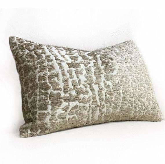 Sandy Beige Abstract Alligator Crocodile Pattern Texture Chenille Velvet Pillow Cover - Aloriam