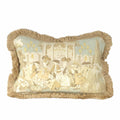 Versailles Cream Spa Blue Toile Pillow Cover with Brush Fringe Trim - Aloriam