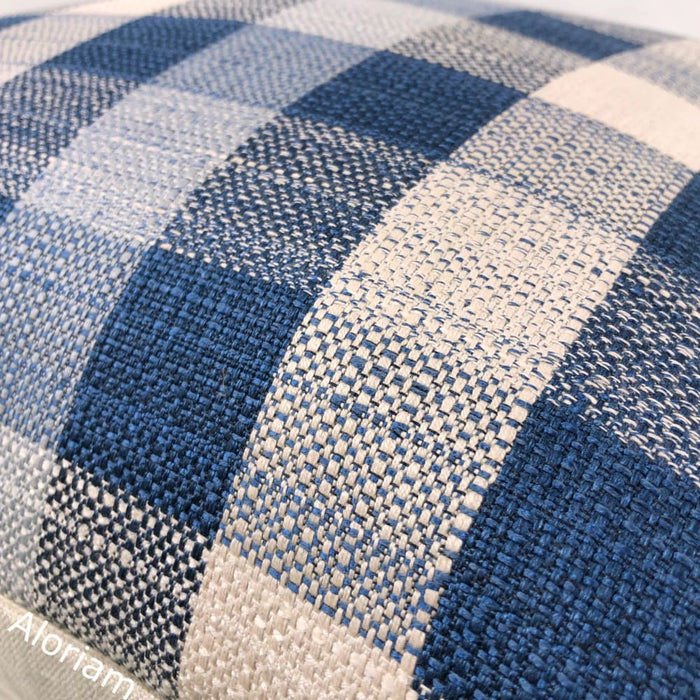 Clifton Blue Cream Plaid Checks Pillow Cover - Aloriam
