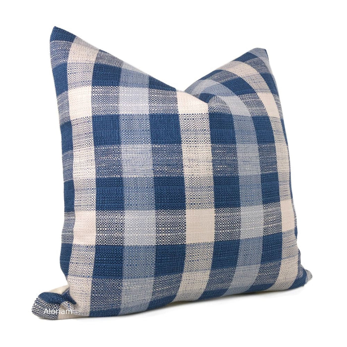 Clifton Blue Cream Plaid Checks Pillow Cover - Aloriam