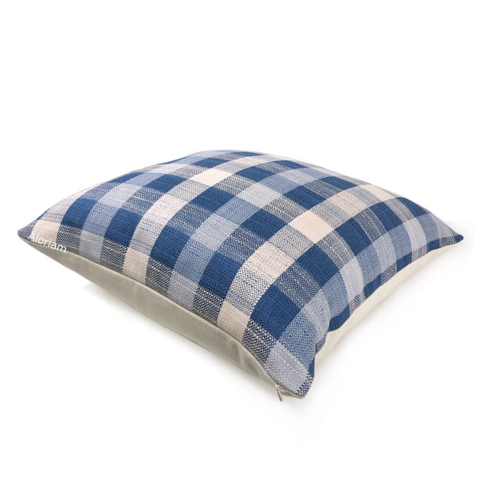 Clifton Blue Cream Plaid Checks Pillow Cover - Aloriam