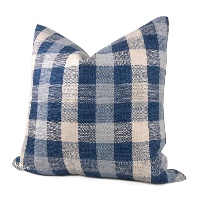 Clifton Blue Cream Plaid Checks Pillow Cover - Aloriam