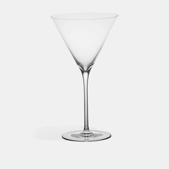 The Richard Brendon Cocktail Collection Classic Martini Glass Set of 2 features crystal glasses with long stems and wide, conical bowls, shown against a white background—ideal for serving your favorite cocktails.