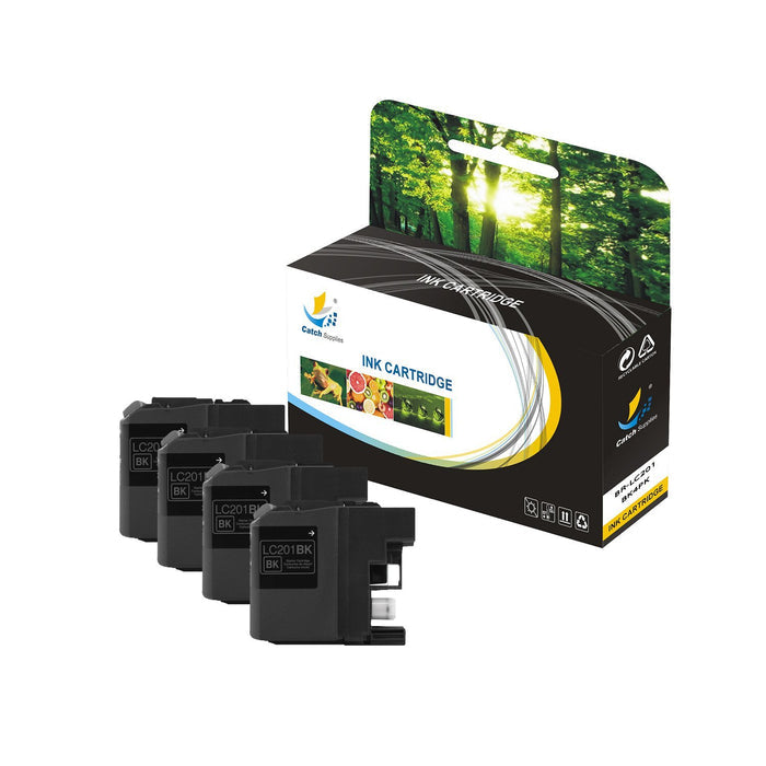 Compatible Brother LC201BK LC-201BK High-Yield Black Ink Cartridges, 4-Pack, for MFC-J4320DW J4420DW J4620DW J5520DW J5620DW J5720DW Printers