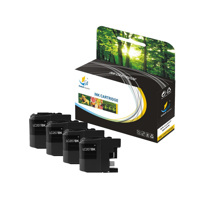 Compatible Brother LC207BK LC-207BK High-Yield Black Ink Cartridges, 4-Pack, for MFC-J4320DW MFC-J4420DW MFC-J4620DW Printers