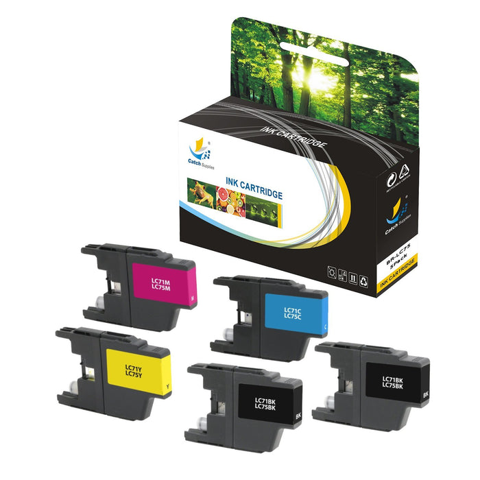 Compatible Brother LC75BK, LC75C, LC75M, LC75Y High Yield Ink Cartridge - Five Pack