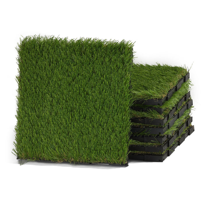 Cortesi Home FloorKNKT Artificial Grass Turf Tile Interlocking, Self Drain (Set of 9)
